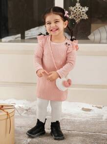 SHEIN Vestido de manga corta de jacquard de punto para niña bebé, nuevo diseño suave y cómodo, vestido de invierno lindo y acogedor, conjunto de moda cálida - Multicolor - Ver 7