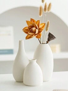 SHEIN 1 PIEZA Pequeño jarrón de flores blanco de cerámica, centro de mesa de boda, arreglo de plantas, maceta para decoración del hogar, sala de estar y escritorio