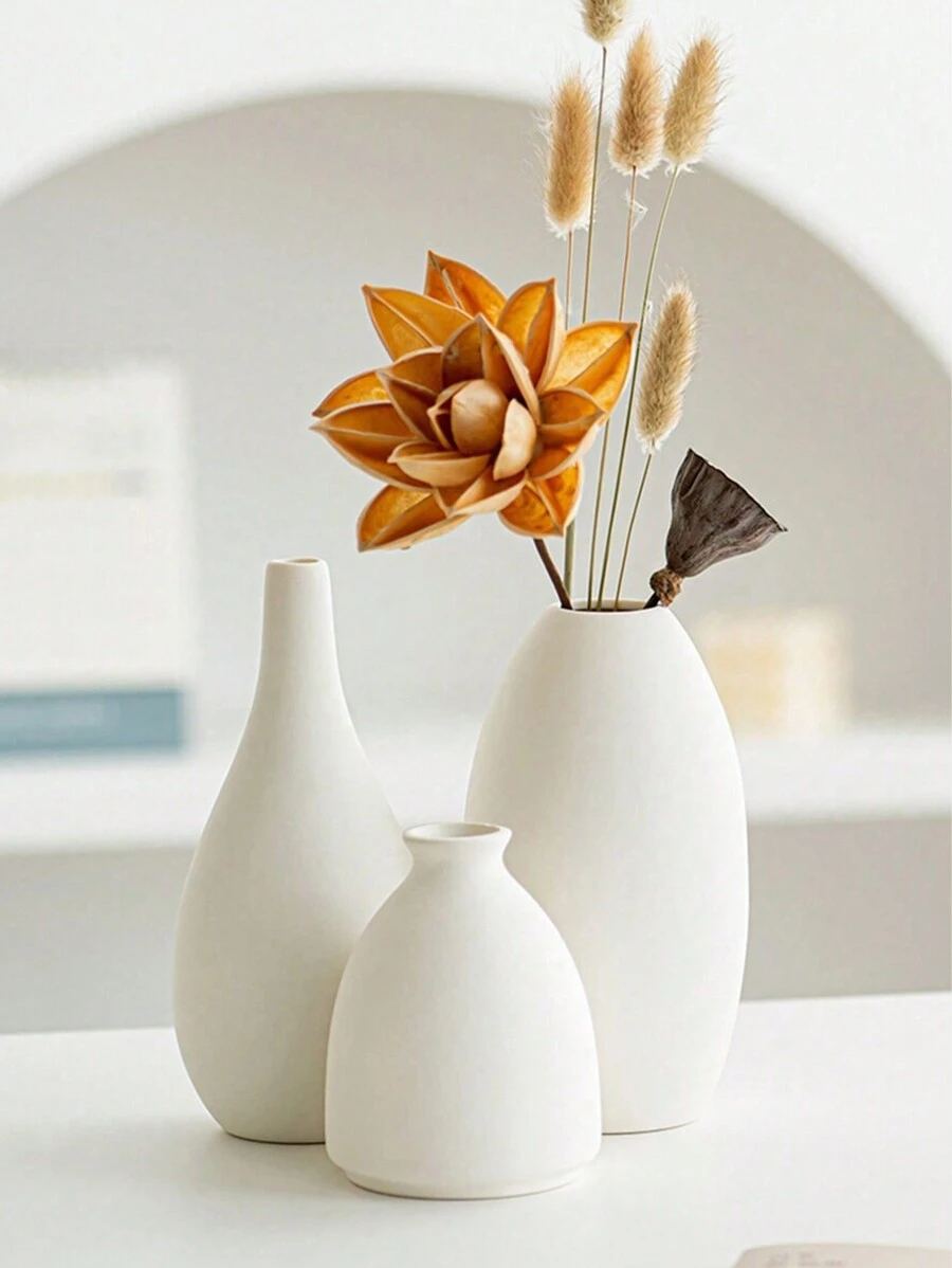 SHEIN 1 PIEZA Pequeño jarrón de flores blanco de cerámica, centro de mesa de boda, arreglo de plantas, maceta para decoración del hogar, sala de estar y escritorio