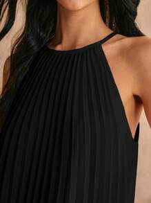 Poéselle Solid Pleated Halter Top - Black - View 5