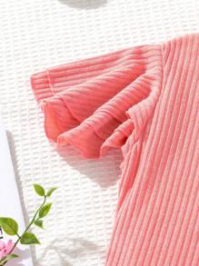 SHEIN 2pcs/Set Girls Casual Butterfly Print Round Neck Double Layer Ruffle Sleeve Knit Dress