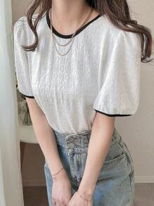 FRIFUL 女式休闲拼色泡泡袖衬衫