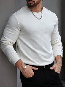 Manfinity Homme Áo thun nam tay dài trơn cỡ lớn, phong cách đơn giản, mặc hàng ngày - Màu be - Xem 1