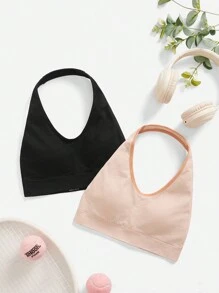 SHEIN Women's Solid Color Halter Daily Fitness Sports Bra - Multicolor - View 1