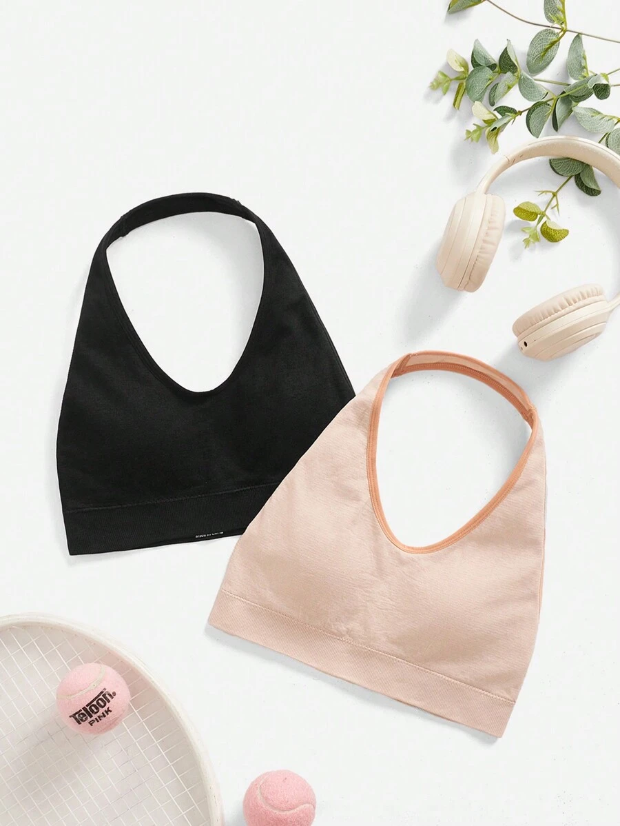 SHEIN Women's Solid Color Halter Daily Fitness Sports Bra - Multicolor - View 1