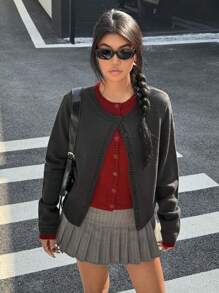 StreetHx Casual Versatile Colorblock 2 In 1 Cardigan Fall Cloth For Women - Multicolor - View 1