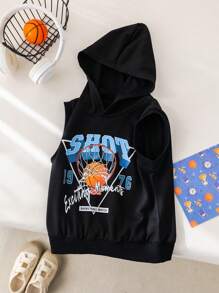 1 Piece Young Boys Leisure College Comfortable Fashion Simple Practical All-Match Sports Hooded Vest With Sports Pattern Suitable For Commuting To School Daily Leisure Vacation Travel Suitable For Sports Kids Outfits Young Boy Clothes School Boys Set Boys Outfits Family Matching Outfits Birthday Party Fit Everyday Fit School Fit Sports Fit Spring And Summer Season