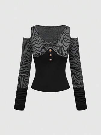 Grunge Punk Top court ajusté avec dos ouvert et motif zébré Shibuya style Y2K