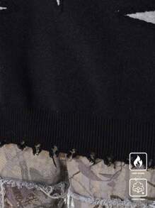 Manfinity EMRG Gebreide herensweater met letter- en sterrenprint, ronde hals en lange mouwen