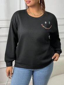 INAWLY Sweatshirt ukuran plus Slogan Casual - Hitam - View 4