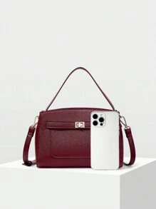 MOTF WOMEN'S FASHIONABLE SIMPLE COMMUTE TOP HANDLE BAG, VALENTINES, BEST MOTHER'S DAY GIFTS WOMEN, BUSINESS CASUAL WOMAN BAG PERFECT FOR OFFICE BUSINESS AND WORK , MUM GIFTS - Burgundy - View 2