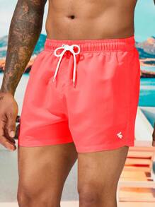 Manfinity VDAYZ Pantaloni scurți de plajă imprimați cu buzunar frontal și legături casual pentru bărbați, stil hawaian