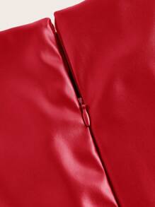 SHEIN Essnce 女士勃艮第红色皮革连衣裙时尚褶皱秋冬无袖褶皱 PU 迷你连衣裙纯色圆领褶皱 PU 皮革无袖中长连衣裙，适合派对、办公室、户外、内衬或独立，鸡尾酒会礼服适合外出和派对圣诞礼服