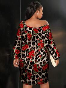 Slaydiva Casual Minimalist Allover Print Plus Size Dress - Multicolor - View 2