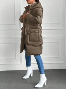 EURMUSE Women Solid Color Front Button Long Sleeve Pocket Casual Winter Jacket, Minimalist Design - Mocha Brown - View 4