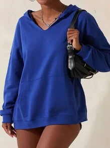 SHEIN EZwear Plus Size Effen Kleur Losse Fit Hoodie