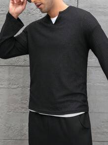 SHEIN Manfinity Dauomo Men's Solid Color Simple Fashion Casual Black Long Sleeve T-Shirt, Everyday Wear