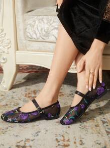 CUCCOO TILAWA 女士优雅刺绣网眼平底鞋 - 黑色 - 查看 9