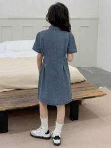 Dazy Kids 青少年女孩牛仔连衣裙，秋季，返校服装 - 藍色 - 查看 3