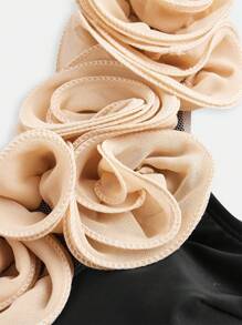 Swim Oasis 女士奢华玫瑰装饰优雅连体泳衣，带罩裙套装，适合夏季海滩度假 - 黑色 - 查看 7