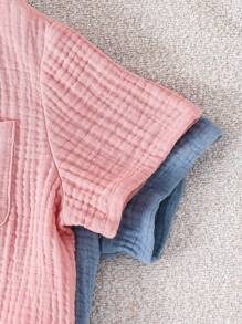 SHEIN 4pcs/Set Young Boy Casual Comfortable Pink & Blue Shirt And Shorts Outfit Sets, Siblings Matching Sets, Suitable For Kids Outfits, Back To School, Birthday Parties, Evening Events, Performances, Weddings, Baptisms, School Commencements. Suitable For Daily Wear, School, Travel, Sports, Styles, Spring, Summer
