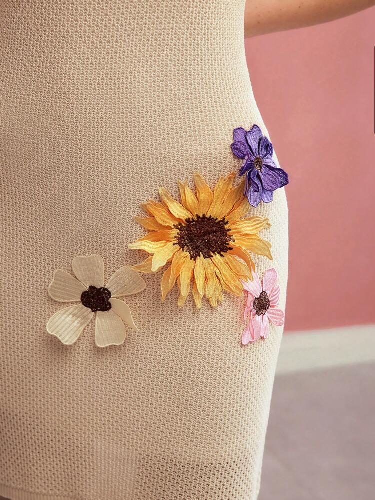 FLORAL PATCHED CAMI SWEATER DRESS,VALENTINE'S DAY OUTFIT,SPRING/SUMMER