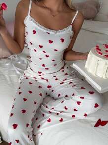 SHEIN EZwear Valentine's Day Heart Print 2pcs Knit Set For Women - White - View 4