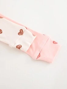 Cozy Pixies 4pcs Baby Girl Snug Fit Pajama Set, Hand-Drawn Heart Pattern, Soft Knit Crew Neck Long Sleeve Top, Elastic Waist Leggings, Cozy Loungewear Graphic - Pink - View 7