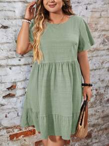 SHEIN LUNE Plus Size Casual Plain Textured Short Sleeve Dress