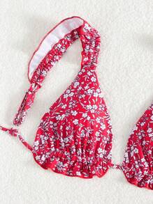 Swim Mod Women Summer Beach Vacation Ditsy Floral Cute Backless Ruffle Strap Bikini Set - Multicolor - View 6