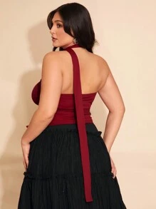 SHEIN BAE Top pentru femei plus size, cu imprimeu floral 3D/în relief, trandafir, cu guler lung, potrivit pentru sărbători, Ziua Îndrăgostiților, întâlniri romantice, San Valentin, Paște, cadouri de Ziua Îndrăgostiților, mulat, simplu, Paște occidental, haine de primăvară, Y2K, modă, festivaluri de muzică