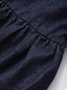 DAZY 女童牛仔连衣裙，年轻女孩秋装 - 深色水洗藍 - 查看 5