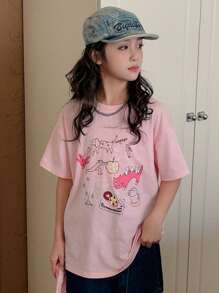 DAZY 少女圆领短袖印花休闲T恤，适合夏季穿着，也适合返校季和复活节穿着。 - 粉色 - 查看 6