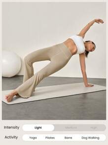 GLOWMODE Leggings a zampa d'elefante FeatherFit™ da 28" con biancheria intima incorporata, ideali per lo yoga a basso impatto e uso quotidiano - Cammello - Visualizzare 7