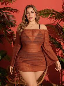 SHEIN Swim Curve Plus Size Đơn Giản Thời Trang Thường Ngày Coverup Mùa Hè - màu nâu - Xem 3