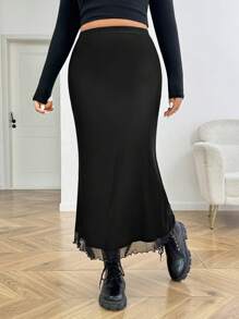 SHEIN EZwear 大码纯色简约修身半身裙，休闲日常穿着