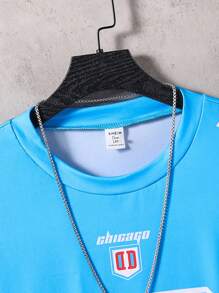 SHEIN Camiseta de manga corta con estampado numérico de estilo deportivo para chicos adolescentes