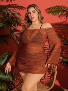 SHEIN Swim Curve Plus Size Đơn Giản Thời Trang Thường Ngày Coverup Mùa Hè - màu nâu - Xem 4