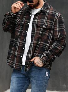 Manfinity Homme Plus Size Men's Autumn Long Sleeve Single Breasted Utility Pocket Casual Shacket