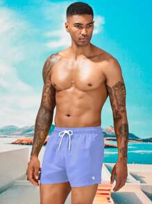 Manfinity Swimmode Quần short đi biển thường ngày có dây rút eo dành cho nam, phong cách Hawaii - Màu xanh lam - Xem 5