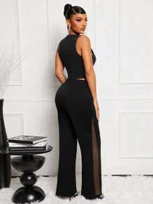 SHEIN SXY Women's Mesh Patchwork Pocket Casual Suit Pants, Everyday Wear