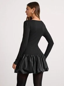 Glamine Women's Autumn/Winter Sweetheart Collar Ruffle Trim Fitted Dress Fall Cloth For Women - Black - View 2