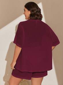 SHEIN Swim Curve 2 piezas Conjunto de tapa y pantalón corto de unicolor para mujer de talla grande, tapa de playa holgada y casual para el verano