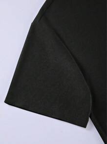 Manfinity Homme 男士字母印花圆领短袖休闲宽松 T 恤 - 黑色 - 查看 3