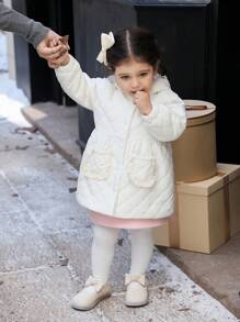SHEIN Toddler Girls Lace Hooded Pocket Waist Windbreaker, Thick And Warm, Fashion Cute Unique Outdoor Jacket, Autumn/Winter