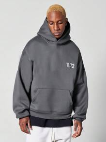 SUMWON Cozy Streetwear Varsity Text Oversized Kangaroo Pocket Fall Winter Casual Fitness Athleisure Sweatshirt Athletic Design Plus Size