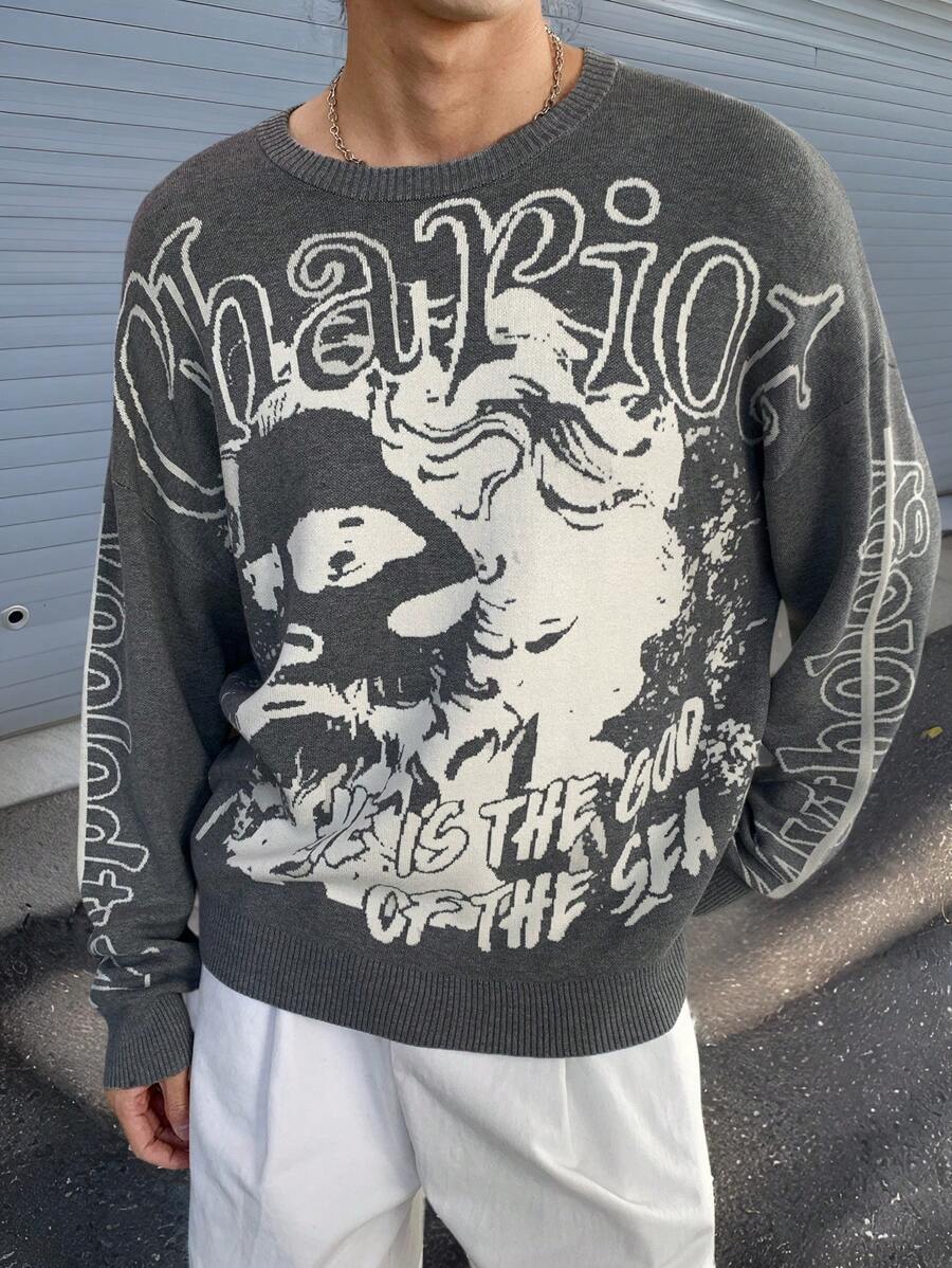 Claim Dot Men's Round Neck Long Sleeve Pattern Detail Casual Sweater - Multicolor - View 1