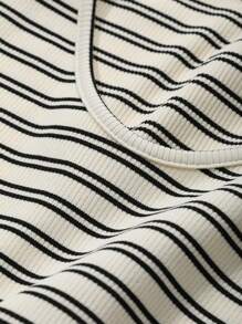 DAZY 青少年女孩休闲简约条纹无袖连衣裙，女孩夏季服装，返校服装 - 黑與白 - 查看 7