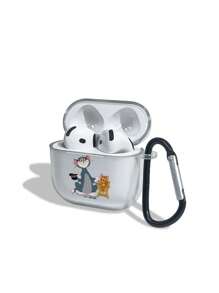 TOM & JERRY X SHEIN Cute Cartoon Pattern Transparent Bluetooth Earphone Case With Hook