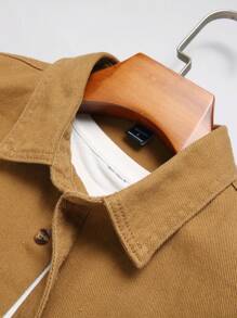 Manfinity EMRG Men's Solid Color Front Button Long Sleeve Pocket Casual Loose Denim Shirt